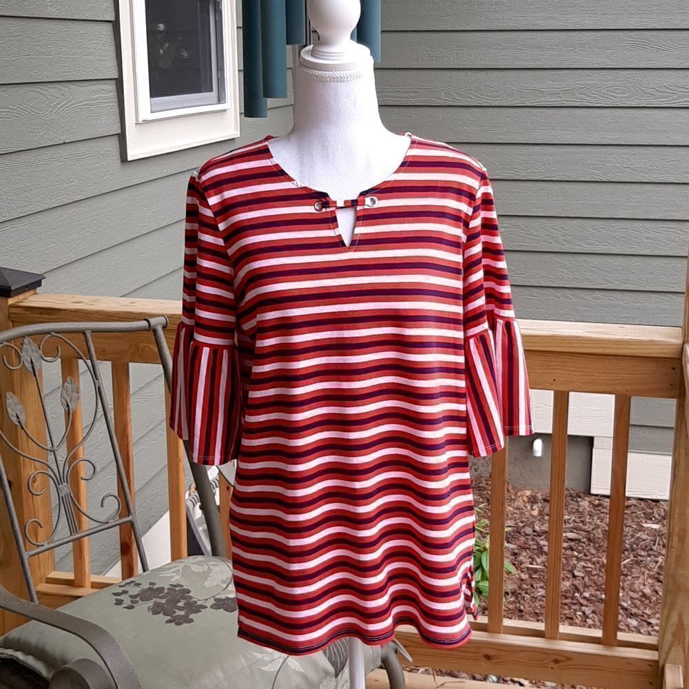 Ruby Rd. Womens size Small Red White and Blue Bell Sleeve Top